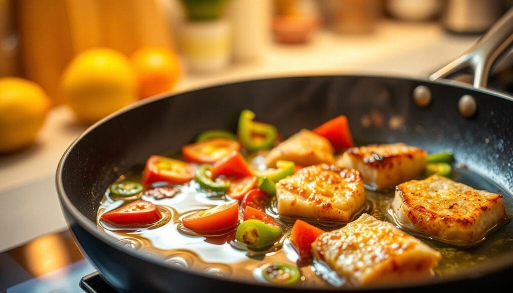 Pan-frying with olive oil Pan-frying with olive oil